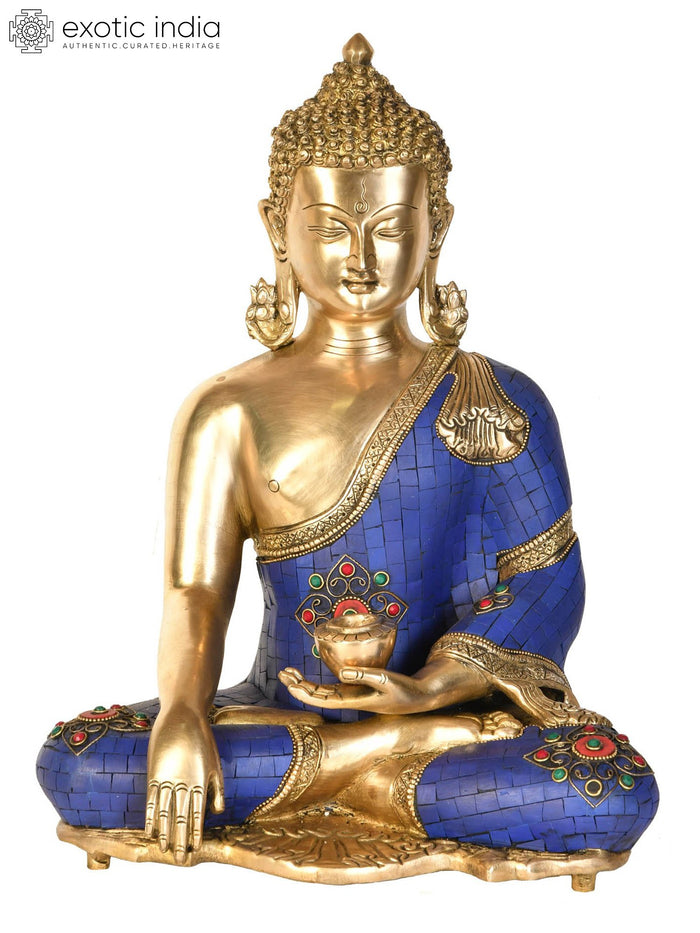 16" Handmade Buddha Bhumisparsha Mudra Brass Statue