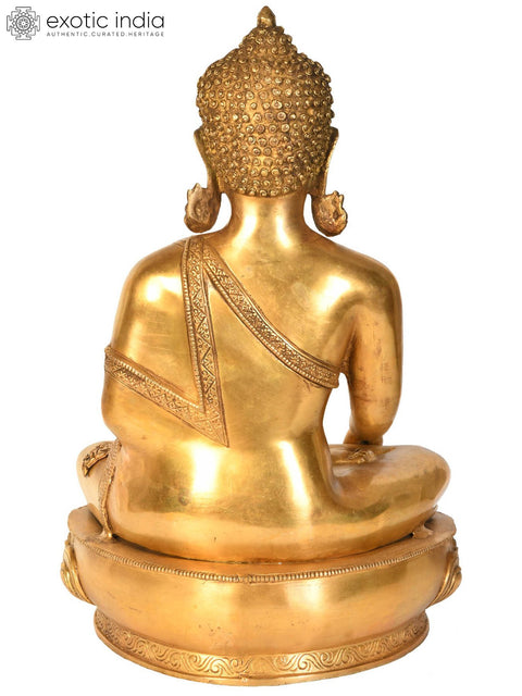 18" Tibetan Buddhist Deity Buddha in Bhumisparsha Mudra In Brass | Handmade | Made In India