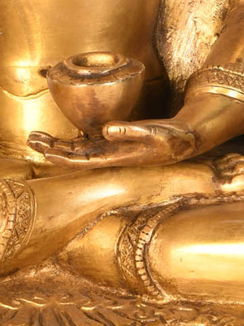 18" Tibetan Buddhist Deity Buddha in Bhumisparsha Mudra In Brass | Handmade | Made In India