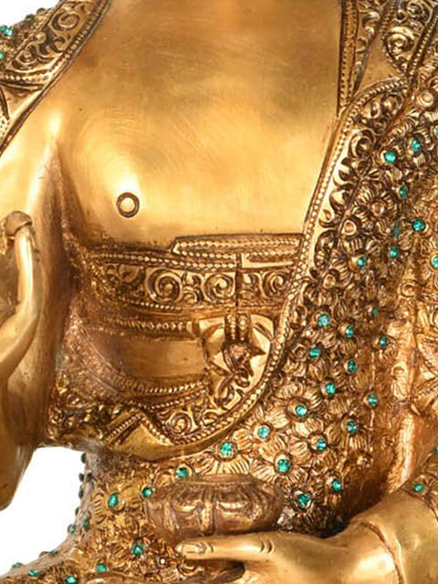 16" Tibetan Buddhist Lord Buddha in Vitark Mudra with Auspicious Mantras on The Back Side In Brass | Handmade | Made In India