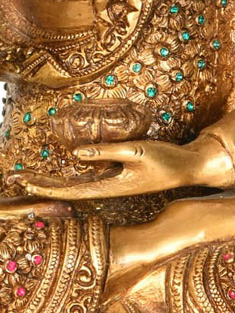 16" Tibetan Buddhist Lord Buddha in Vitark Mudra with Auspicious Mantras on The Back Side In Brass | Handmade | Made In India