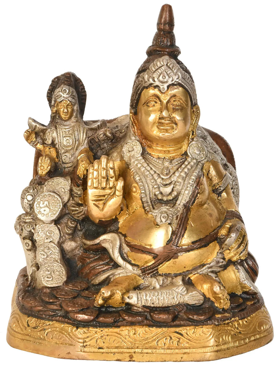 6" Kubera and Lakshmi Brass Statue Handmade