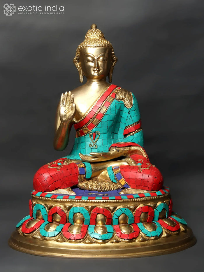 13" Lord Buddha Granting Abhaya Brass Statue Handmade