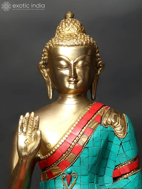 13"  Lord Buddha Granting Abhaya (Tibetan Buddhist) In Brass | Handmade | Made In India