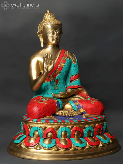 13"  Lord Buddha Granting Abhaya (Tibetan Buddhist) In Brass | Handmade | Made In India