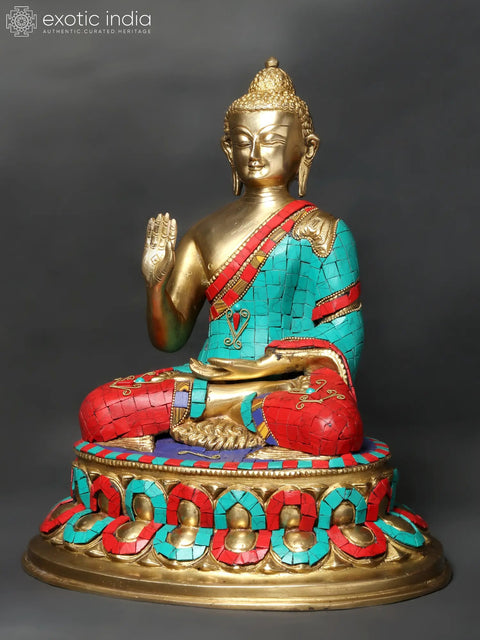 13"  Lord Buddha Granting Abhaya (Tibetan Buddhist) In Brass | Handmade | Made In India
