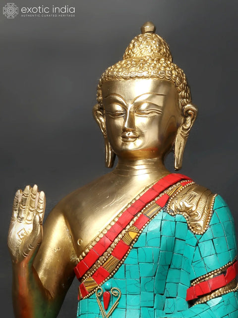 13"  Lord Buddha Granting Abhaya (Tibetan Buddhist) In Brass | Handmade | Made In India