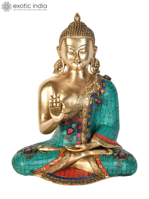12" Lord Buddha Vitark Mudra Brass Statue Handmade