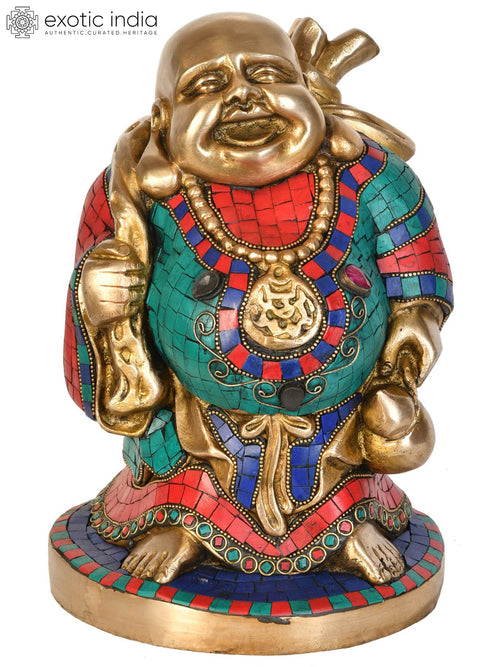 10" Laughing Buddha Brass Statue Handmade