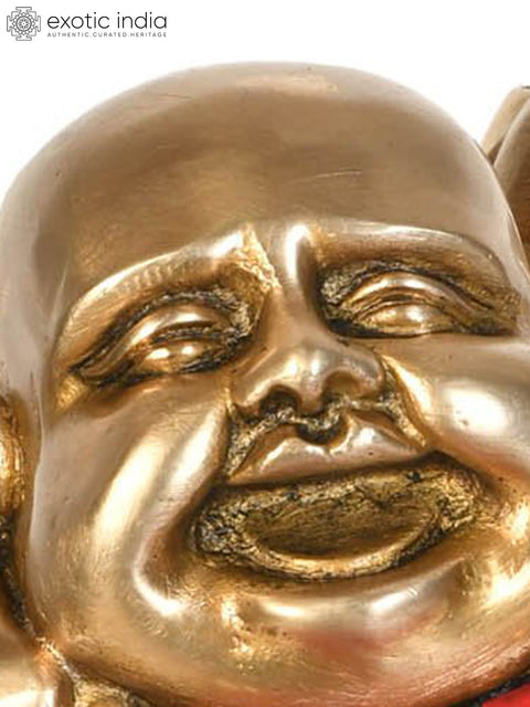 10" Tibetan Buddhist Laughing Buddha In Brass | Handmade | Made In India