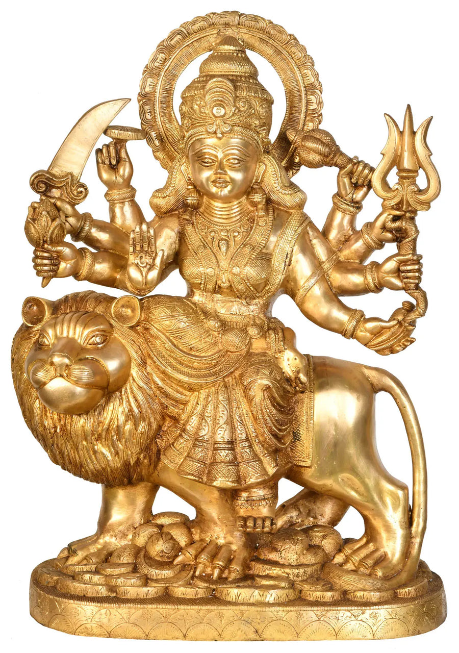 25" Simhavahini Goddess Durga Brass Statue
