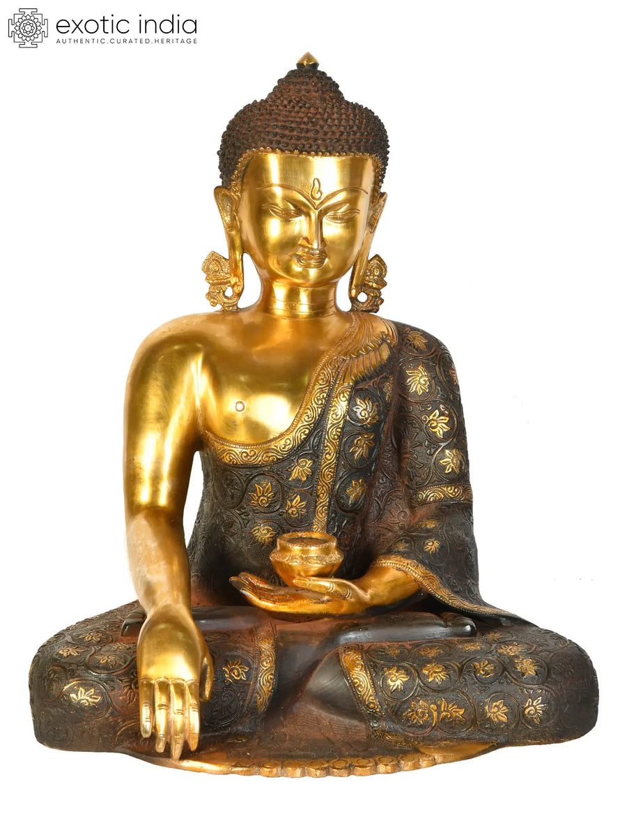 17" Handmade Lord Buddha Tibetan Buddhist Brass Statue with Carved Robe