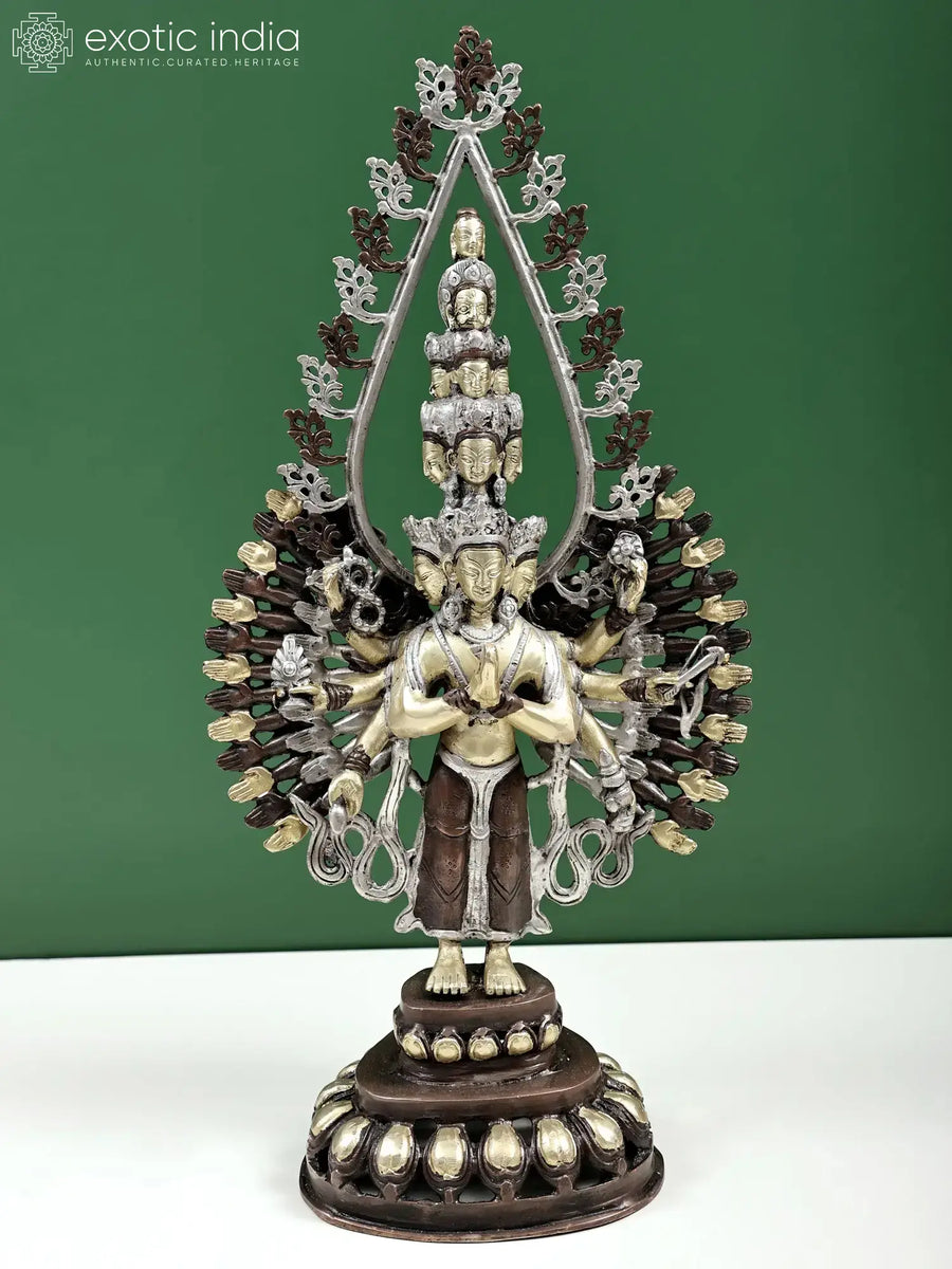 19" Eleven Headed Avalokiteshvara Brass Statue Handmade Buddhist Idol