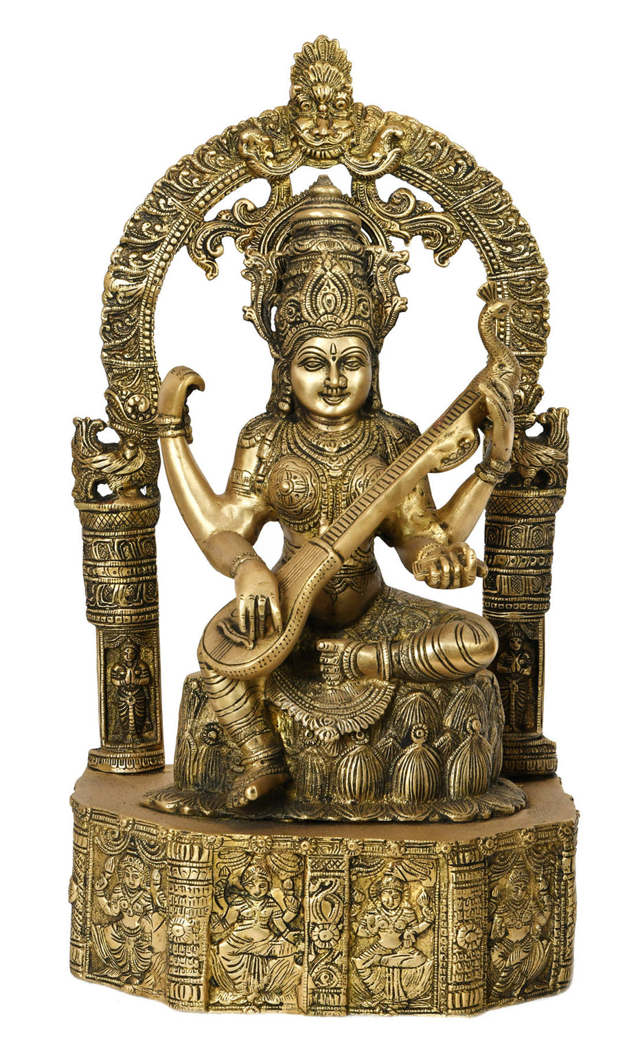 20" Devi Saraswati Brass Statue Handmade Home Decor
