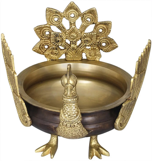 Brass Peacock Urli for Home Decor