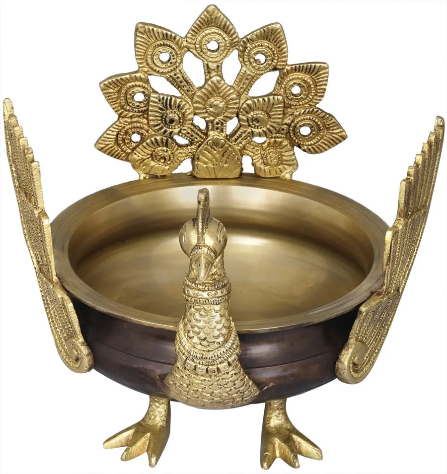 Brass Peacock Urli for Home Decor