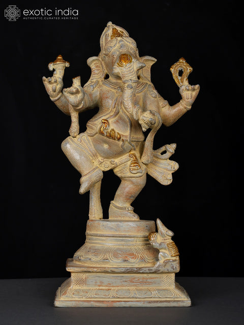 13" Dancing Ganesha In Brass | Handmade | Made In India