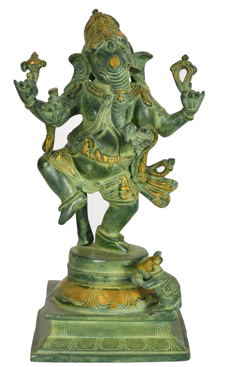 13" Dancing Ganesha In Brass | Handmade | Made In India