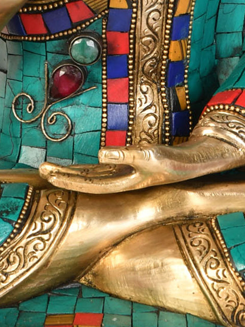 12" Tibetan Buddhist Lord Buddha Preaching His Dharma In Brass | Handmade | Made In India