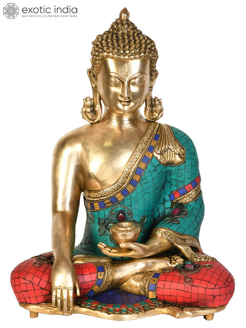 15" Buddha in Earth Touching Gesture (Tibetan Buddhist) In Brass | Handmade | Made In India