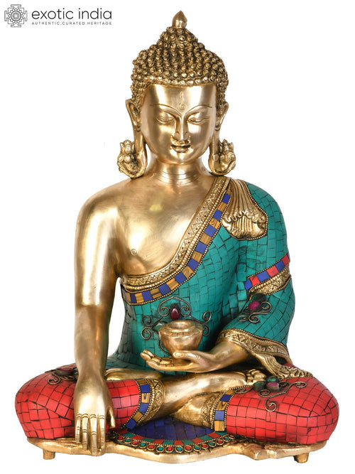 15" Handmade Brass Buddha Earth Touching Gesture Tibetan Buddhist Statue