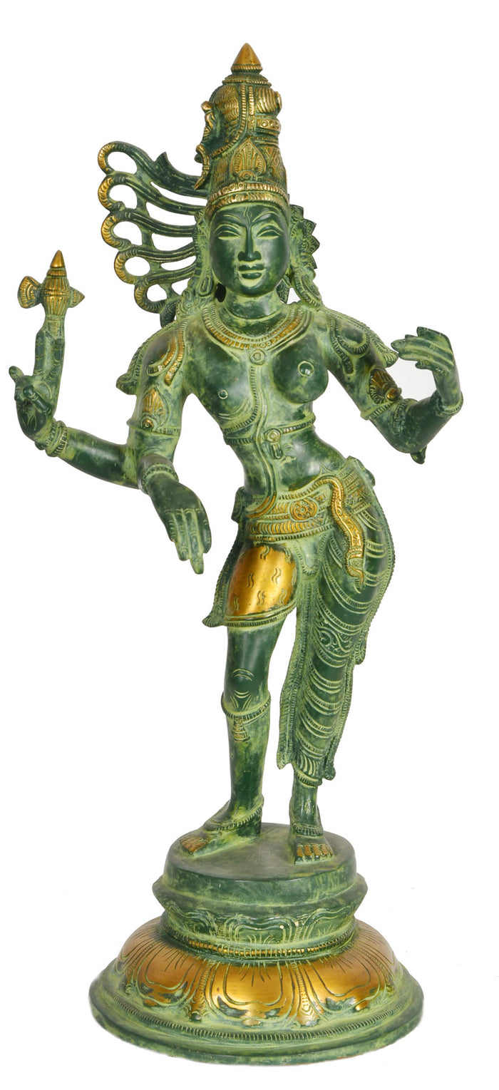 16" Ardhanarishvara Shiva-Shakti Handmade Brass Sculpture