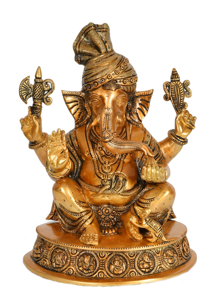 11" Handmade Ganesha Brass Statue Eating Modak