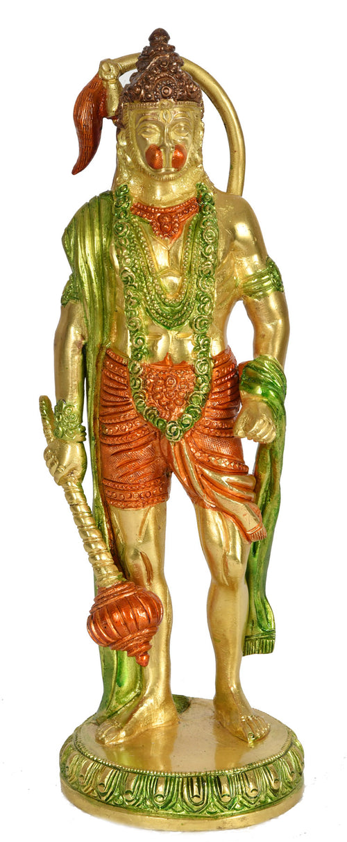 10" Standing Hanuman Brass Idol Handmade