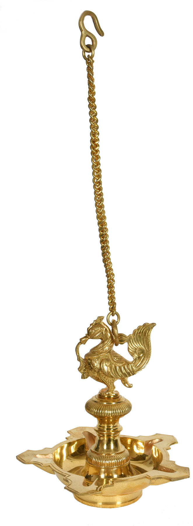 12" Handmade Brass Peacock Hanging Oil Lamp