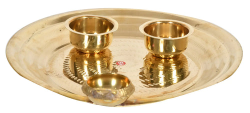 2" Handmade Brass Puja Thali Set with Diya and Bowls