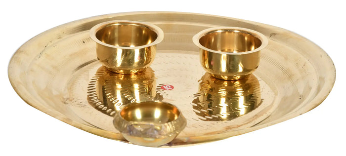 2" Handmade Brass Puja Thali with Diya & Bowls – Traditional Indian Craft | Made in India