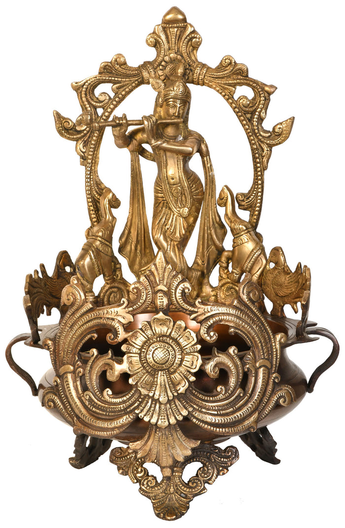 15" Krishna Brass Urli Statue Handmade