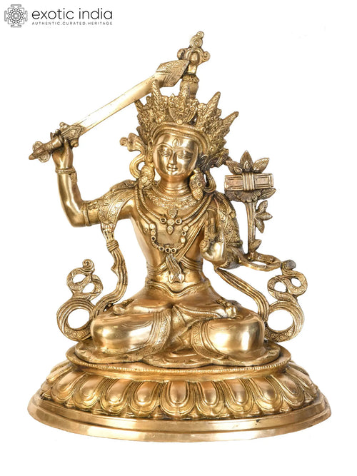 18" Handmade Manjushri Brass Statue - Tibetan Buddhist Deity