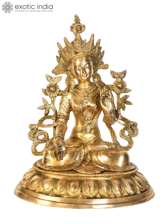 18" Handmade White Tara Brass Statue Buddhist Deity