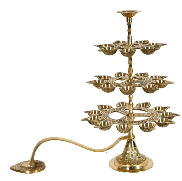 12" Brass Handheld Aarati Lamp Handmade for Pooja Rituals