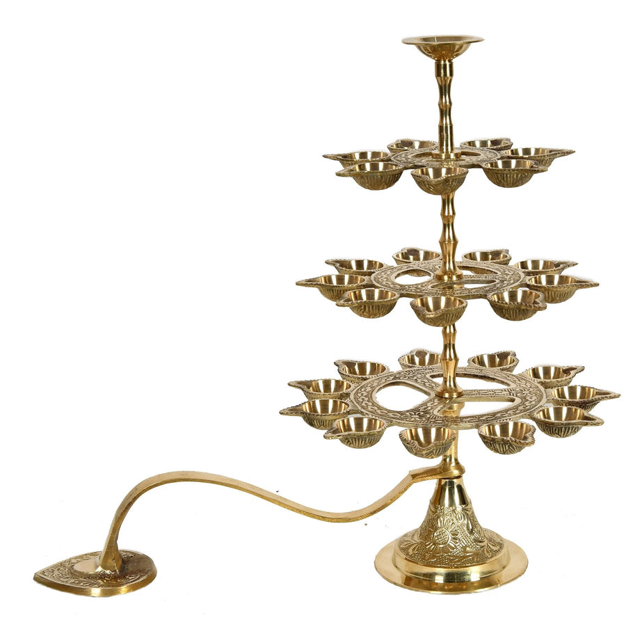 12" Brass Handheld Aarati Lamp Handmade for Pooja Rituals