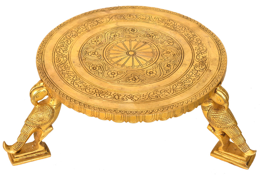 Handmade Brass Ritual Chowki with Parrot Legs