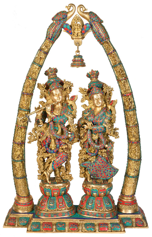 44" Large Radha Krishna with Arch Brass Statue for Home Decor