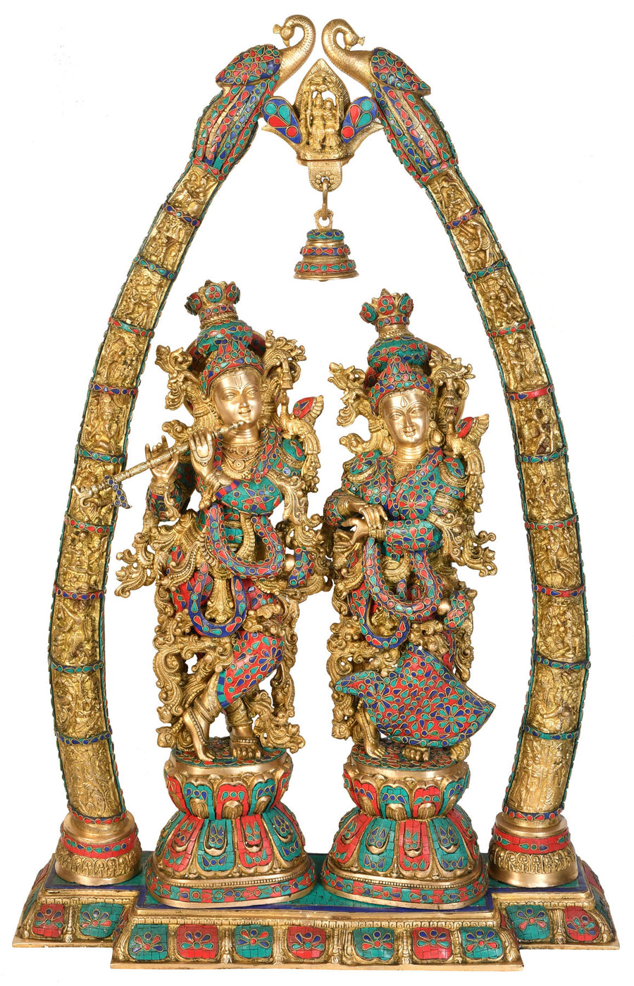 44" Large Radha Krishna with Arch Brass Statue for Home Decor