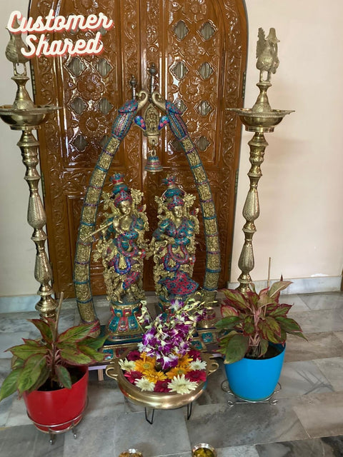 44" Large Size Radha Krishna with Arch Showing Krishna Leela In Brass | Handmade | Made In India