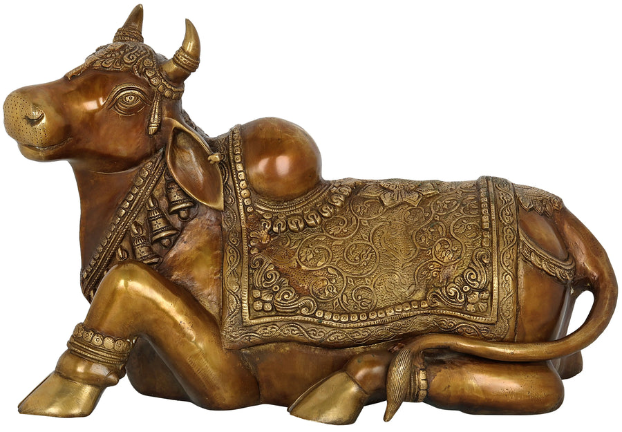 14" Nandi Brass Statue - Handmade Gate-Guardian of Shiva's Kailash