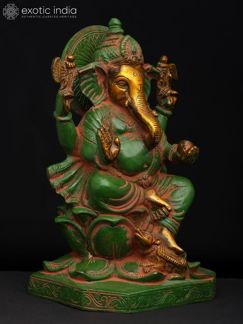 10" Kamalasana Ganesha In Brass | Handmade | Made In India