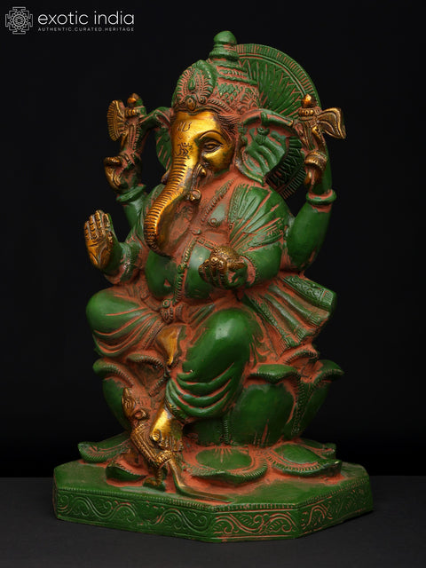 10" Kamalasana Ganesha In Brass | Handmade | Made In India