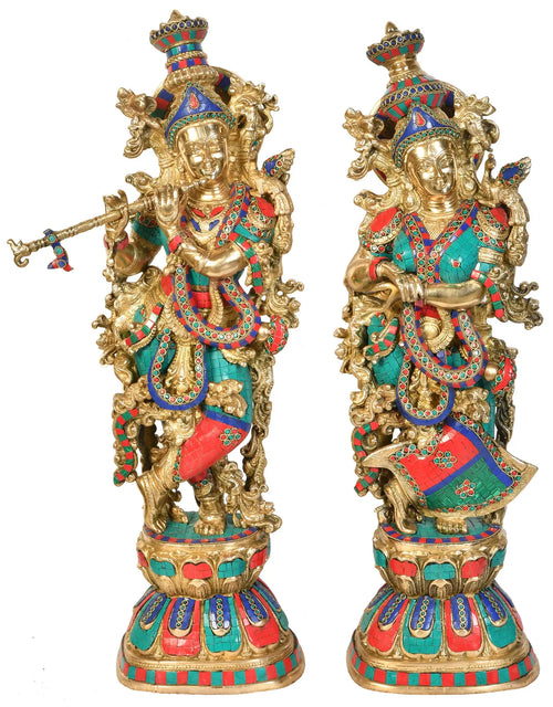 29" Radha Krishna Handmade Brass Statue for Pooja