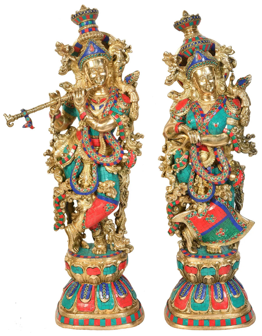 29" Radha Krishna Handmade Brass Statue for Pooja