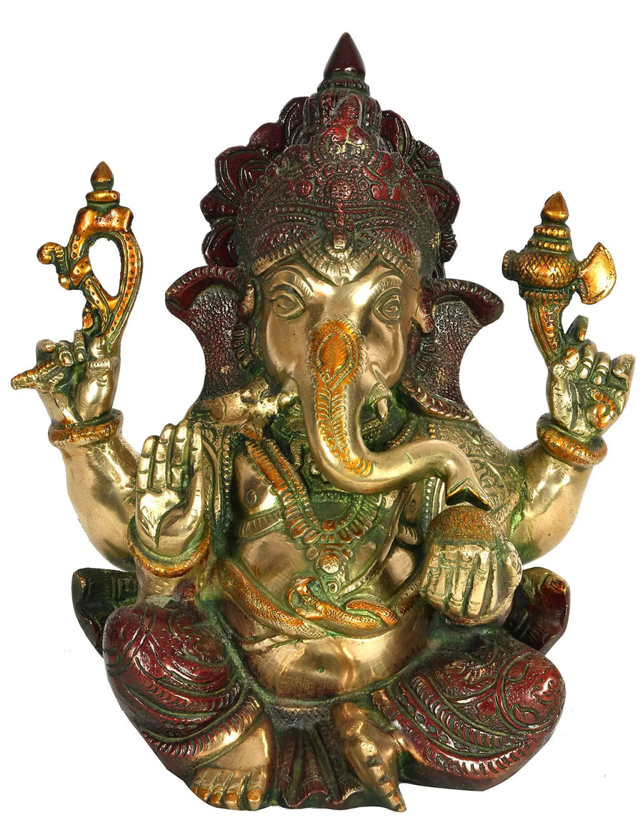 9" Aashirwad Ganesha Brass Statue Handmade