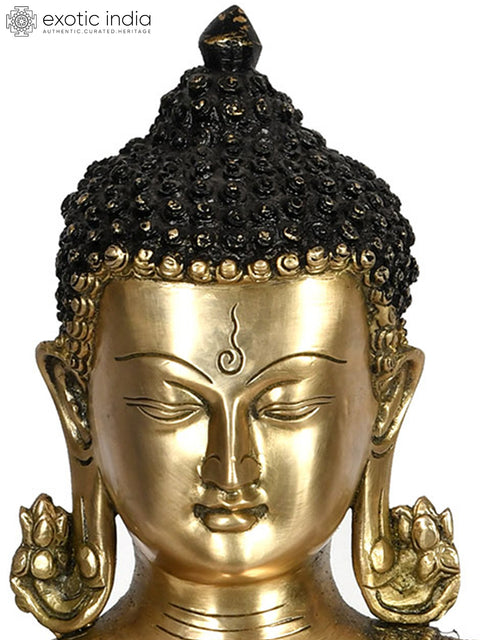 16" Tibetan Buddhist Lord Buddha in Earth Touching Gesture In Brass | Handmade | Made In India