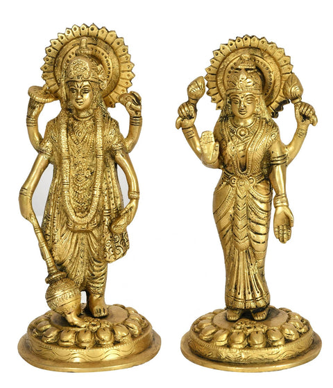 7" Vishnu Lakshmi Brass Sculpture | Handmade | Made in India