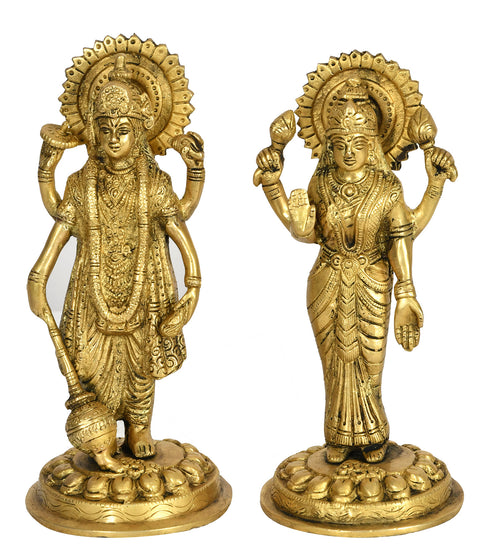 7" Vishnu Lakshmi Brass Sculpture | Handmade | Made in India