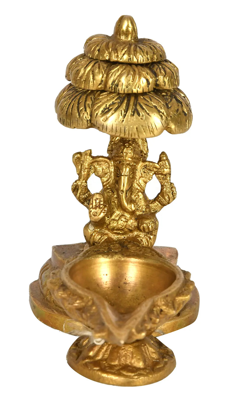 4" Ganesha Under Tree Brass Oil Lamp Handmade